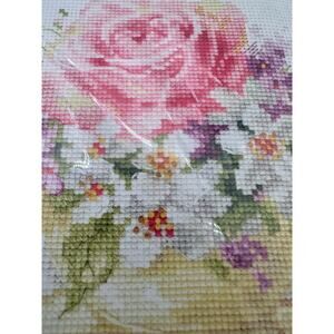 Cottage core VTG ANCA Cross stitch Counted floral teacup 16x15 SEALED pink